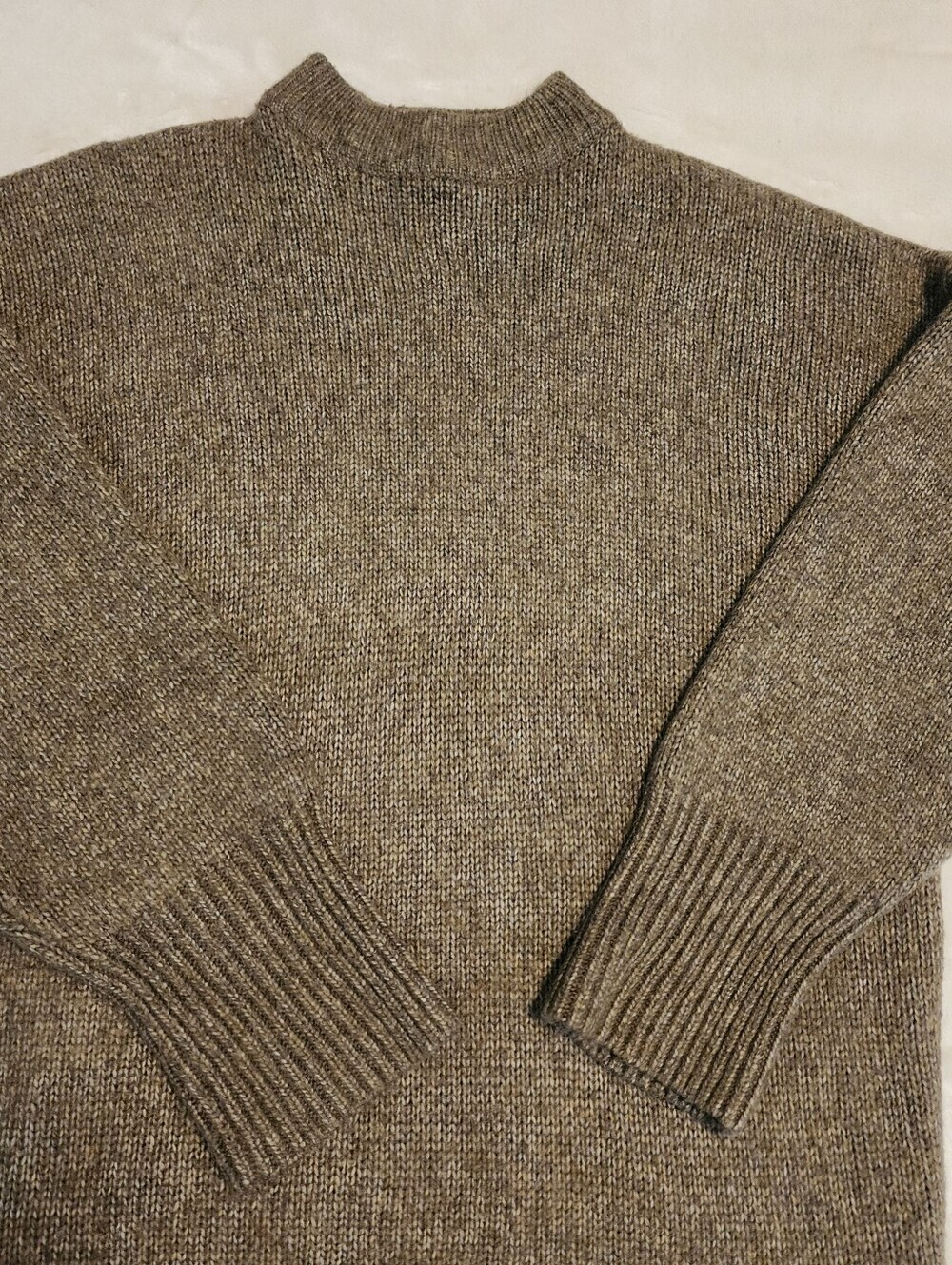 Zara Olive Brown Crewneck Cozy Knit Dolman Sleeves Drop Shoulder Tan Sweater